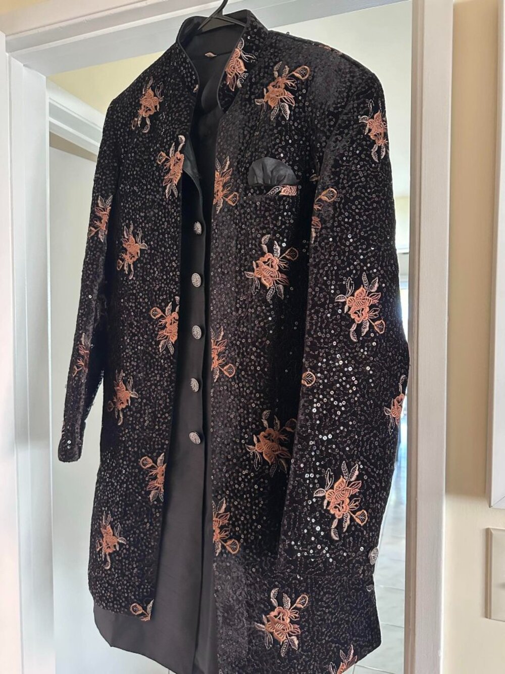 Luxury Indian Wedding Sherwani | Black Sequin & Floral